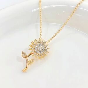 18K Gold Sunflower Fidget Spinner Necklace Anti-Anxiety Jewelry